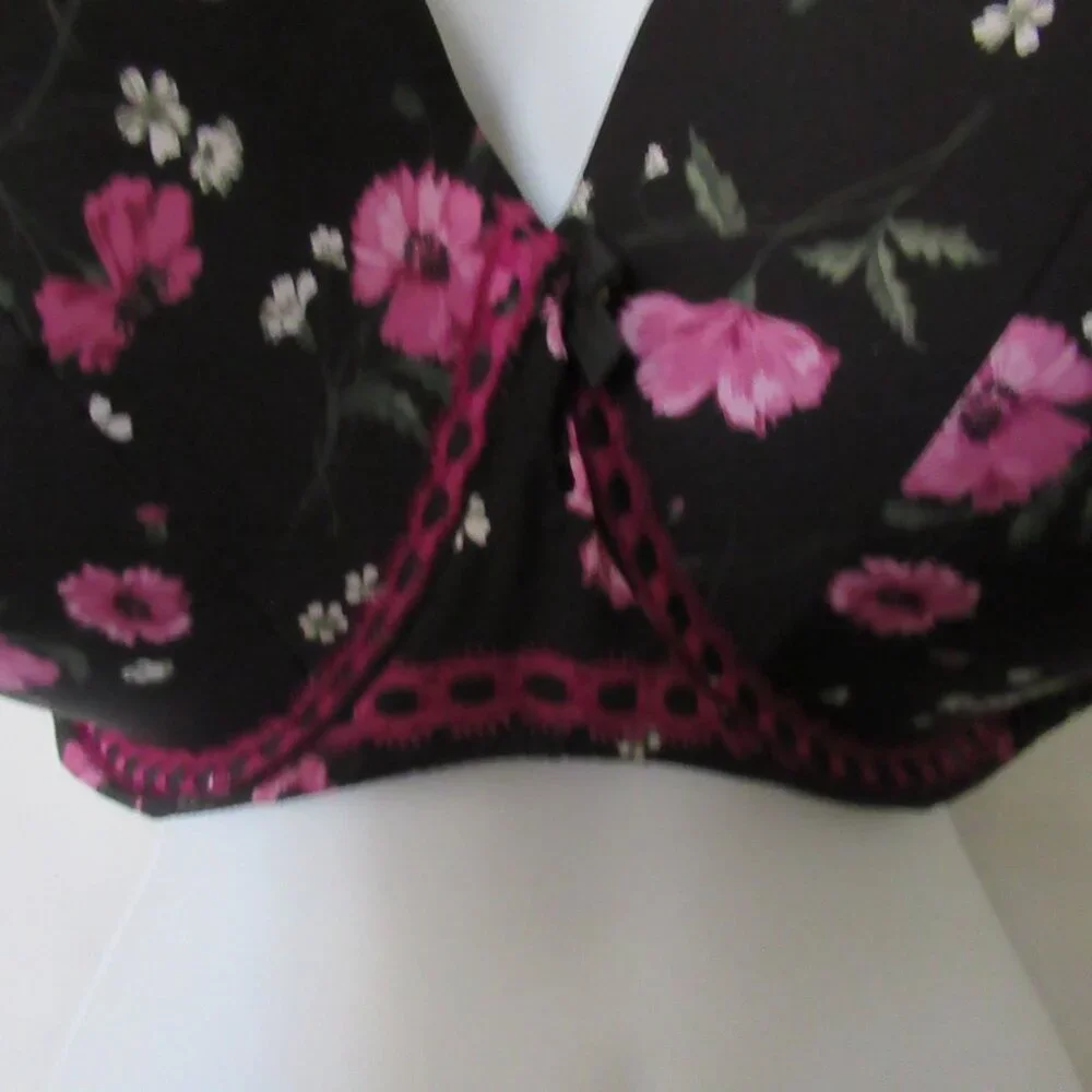 Torrid Curve Bra 46D Perfect T‎ Shirt Lightly Lined Black Floral Underwire Plus